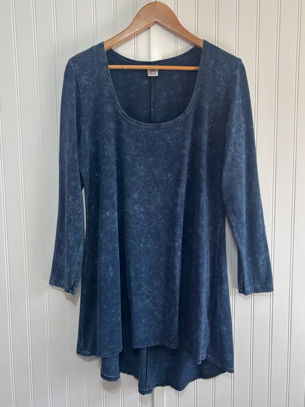 Magdalena Blue Mineral Wash Tunic Top XL Made in USA Cotton Stretch Boho Earthy